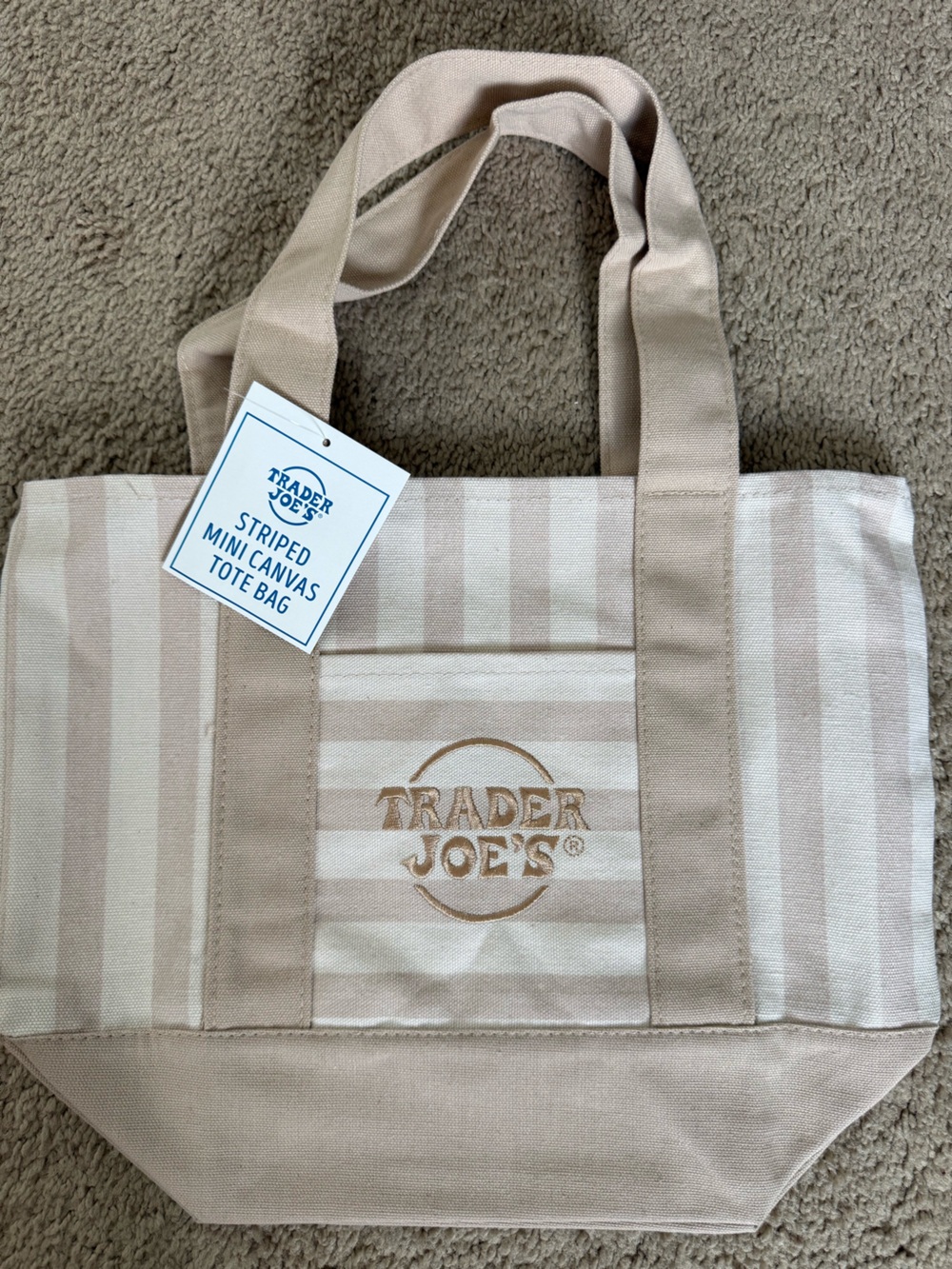 Trader Joe's Beige Striped Canvas Tote Bag